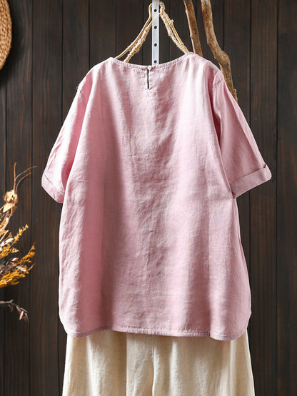 Summer Shirt O-Neck Color Pure Women 100%Linen