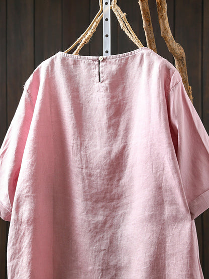 Summer Shirt O-Neck Color Pure Women 100%Linen