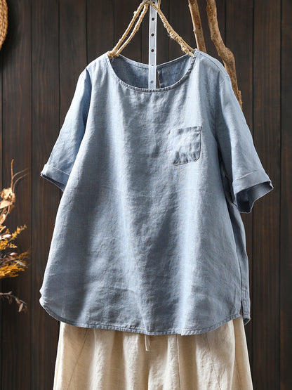 Summer Shirt O-Neck Color Pure Women 100%Linen