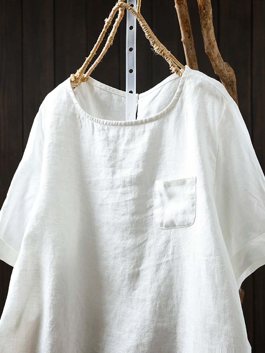 Summer Shirt O-Neck Color Pure Women 100%Linen