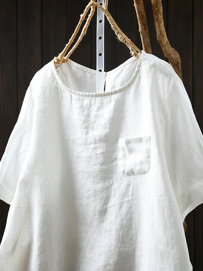 Summer Shirt O-Neck Color Pure Women 100%Linen