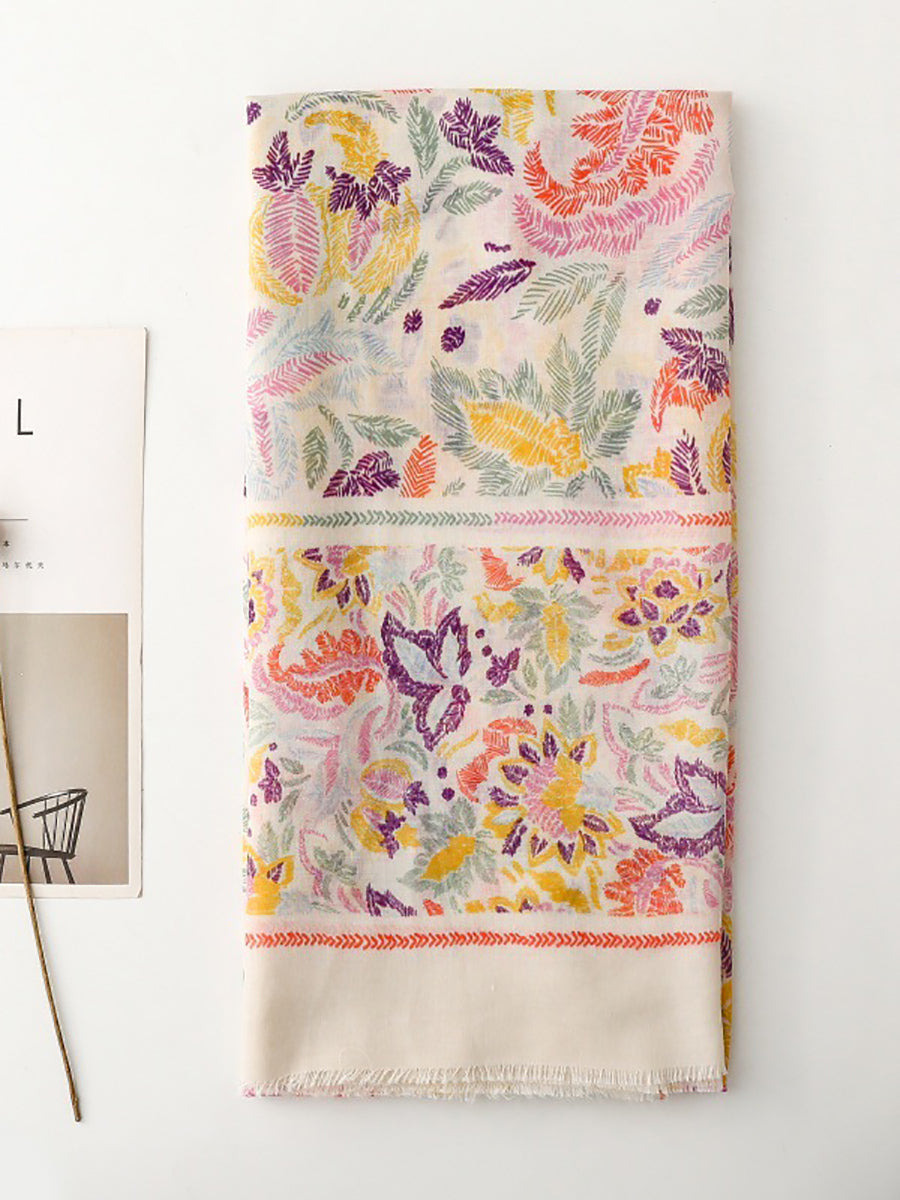 Colorful Scarf Artsy Plant Women Shawl