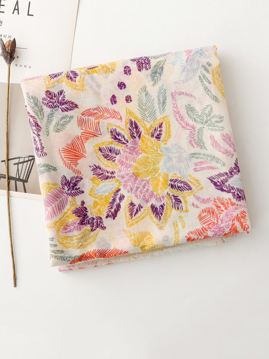 Colorful Scarf Artsy Plant Women Shawl