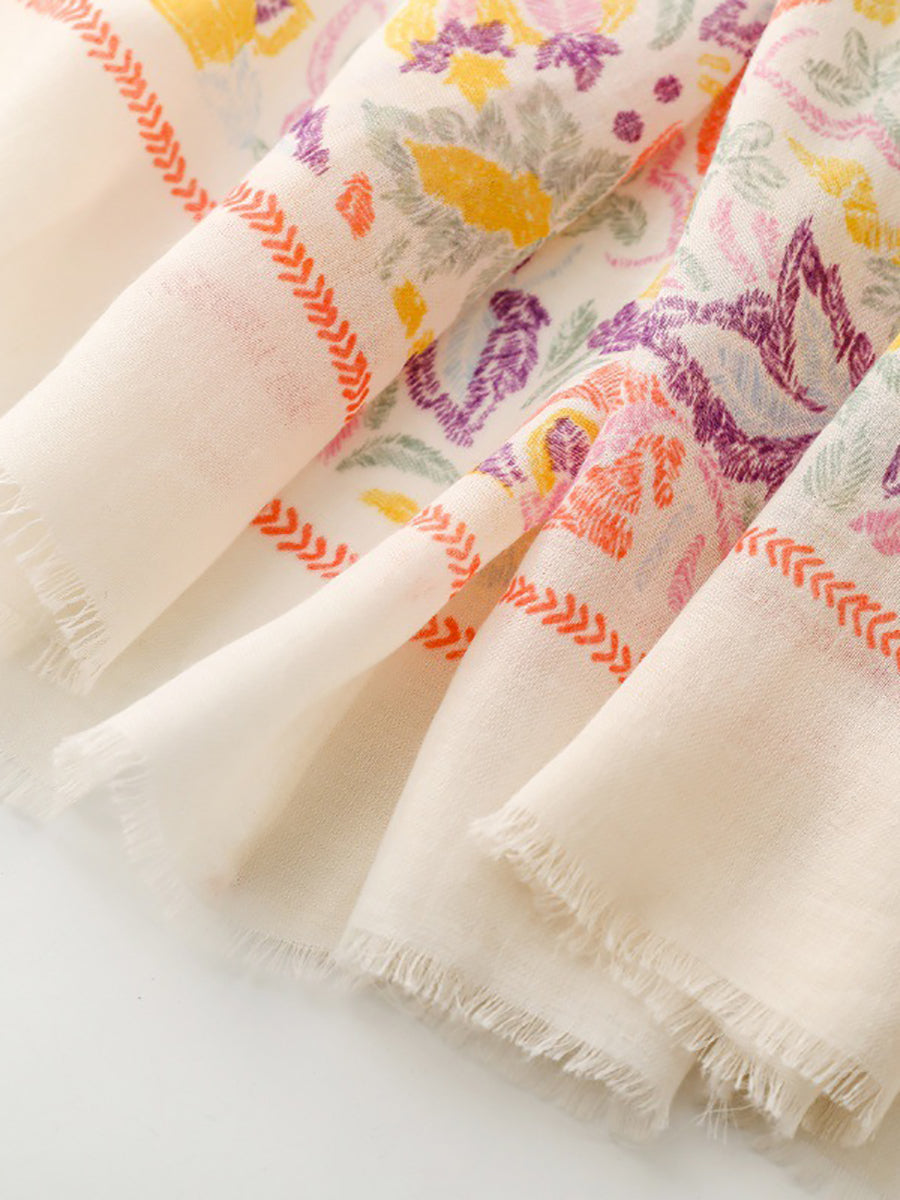 Colorful Scarf Artsy Plant Women Shawl