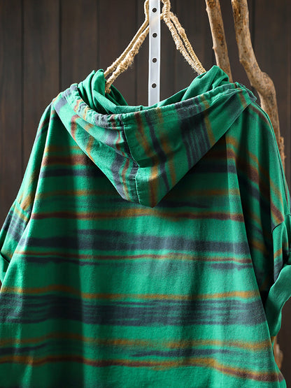 Hooded Women Retro Shirt Summer Stripe Cotton