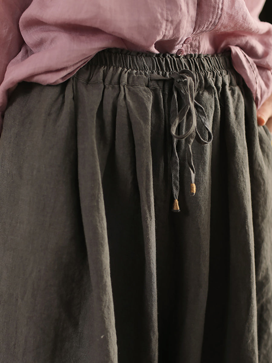 Pants Women Casual Summer Color 100%Linen Pure Wide-leg