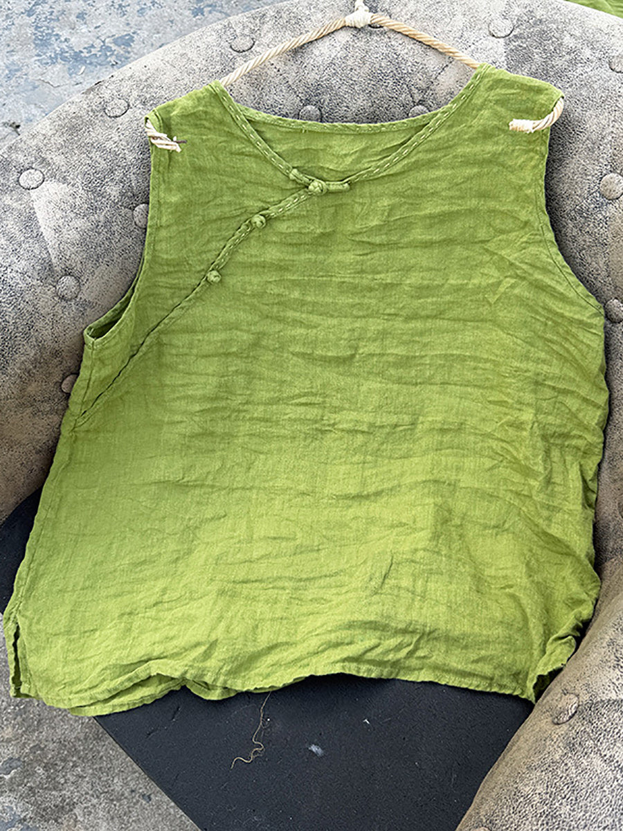 Women Pure Vest 100%Linen Summer O-Neck Color
