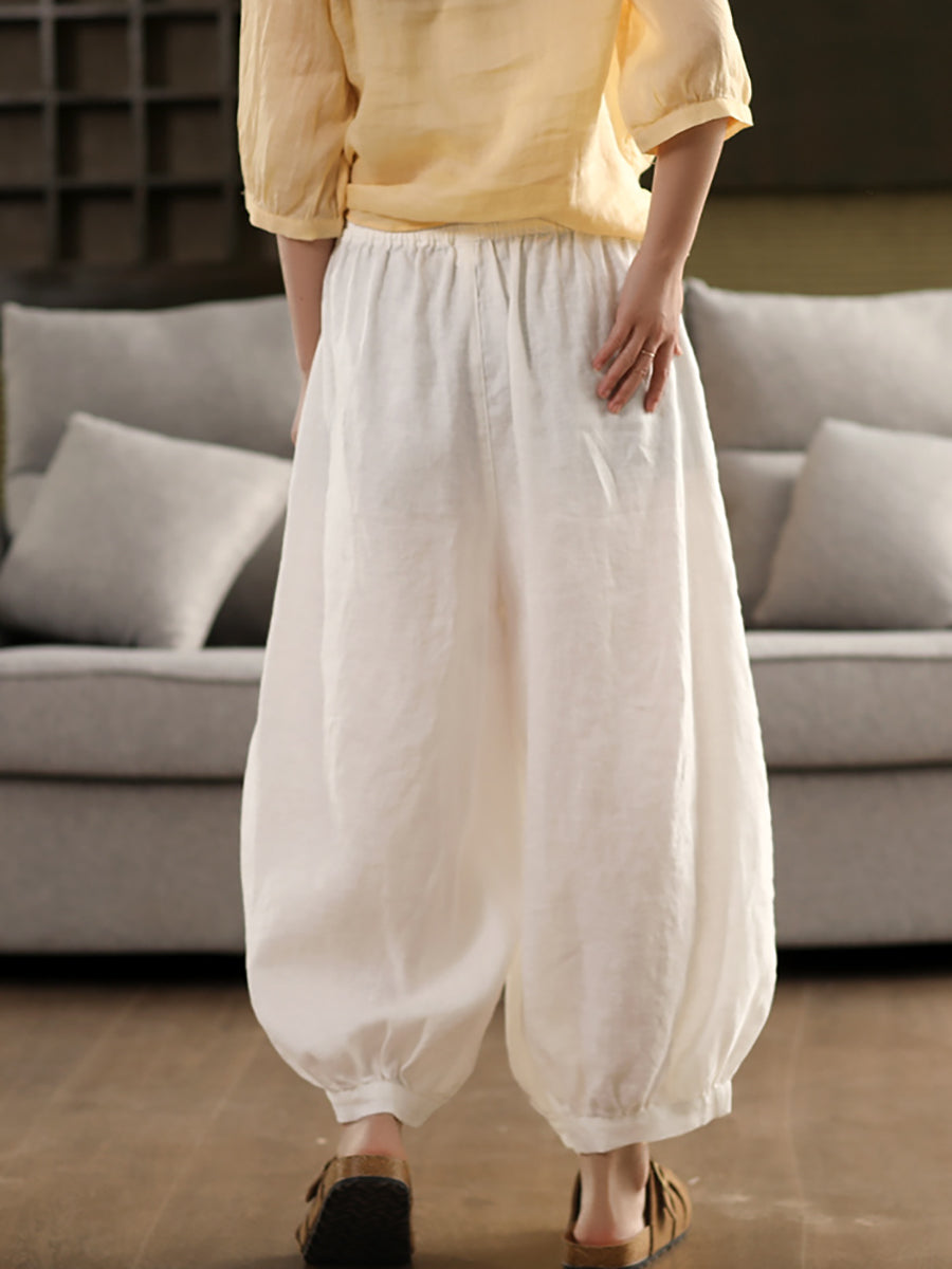 Summer Color 100%Linen Women Pure Harem Casual Pants