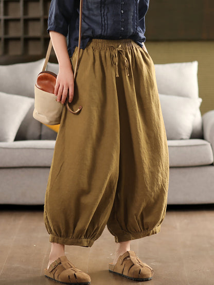 Summer Color 100%Linen Women Pure Harem Casual Pants