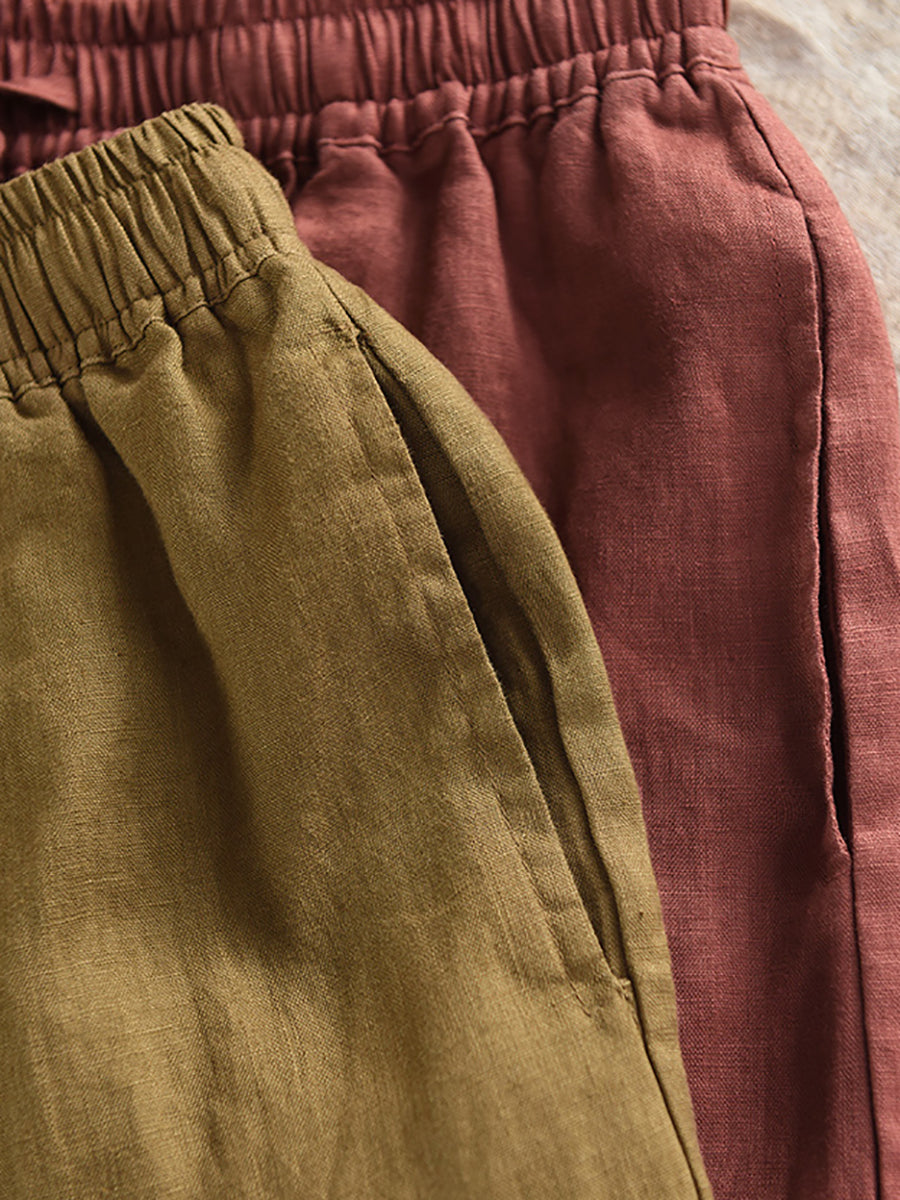 Summer Color 100%Linen Women Pure Harem Casual Pants