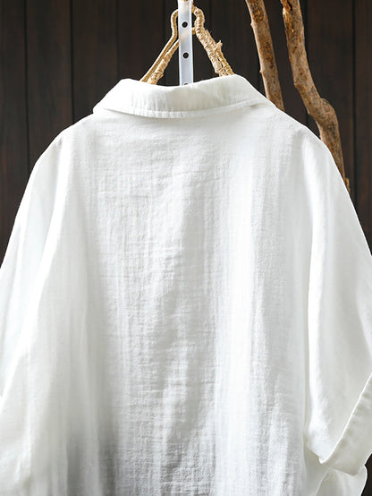 Shirt Tun-down 100%Cotton Artsy Women Flower Collar