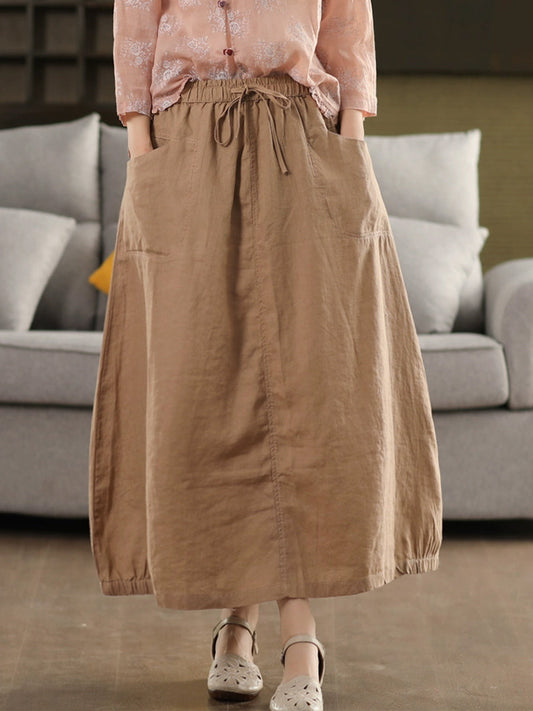 Pure Women Color 100%Linen Skirt Summer