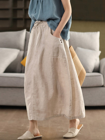 Pure Women Color 100%Linen Skirt Summer