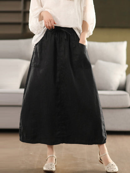 Pure Women Color 100%Linen Skirt Summer