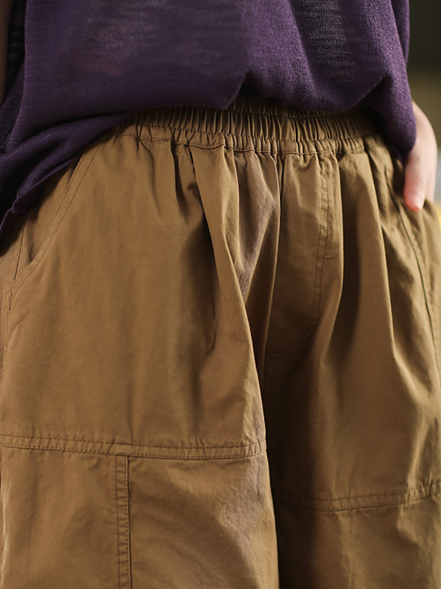 Pure Color Casual 100%Cotton Cropped Pants Women