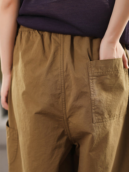 Pure Color Casual 100%Cotton Cropped Pants Women