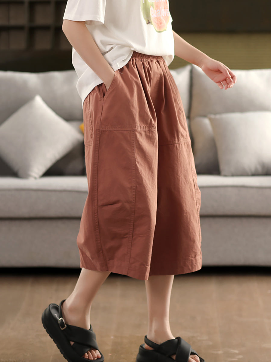 Pure Color Casual 100%Cotton Cropped Pants Women