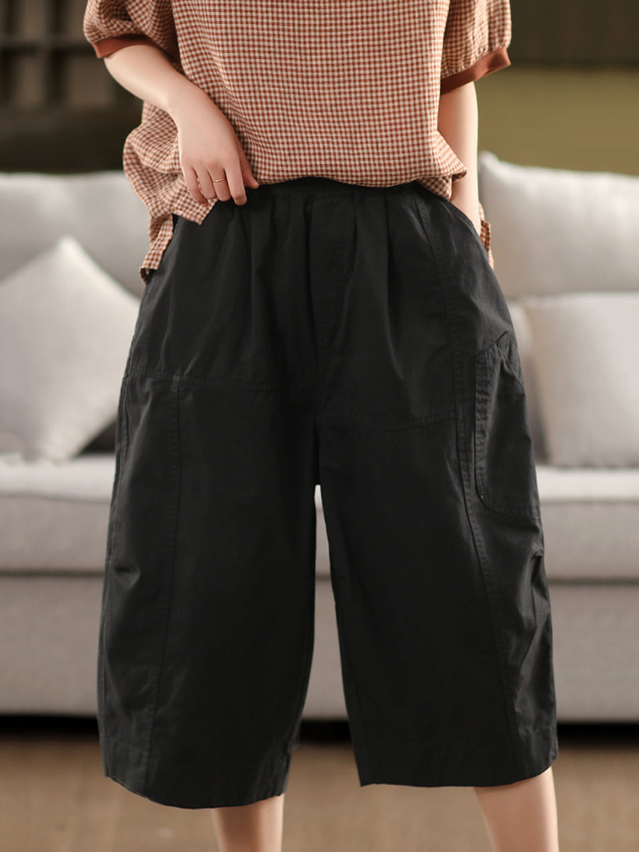 Pure Color Casual 100%Cotton Cropped Pants Women