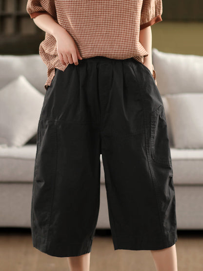 Pure Color Casual 100%Cotton Cropped Pants Women