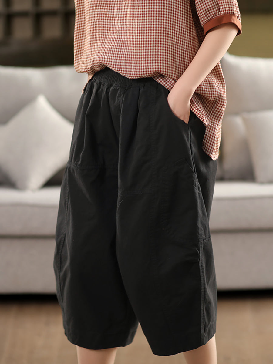 Pure Color Casual 100%Cotton Cropped Pants Women