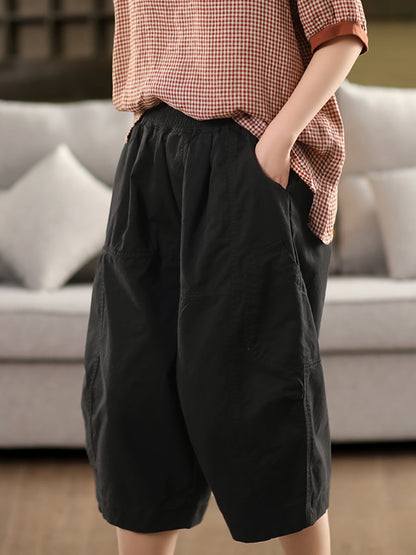 Pure Color Casual 100%Cotton Cropped Pants Women