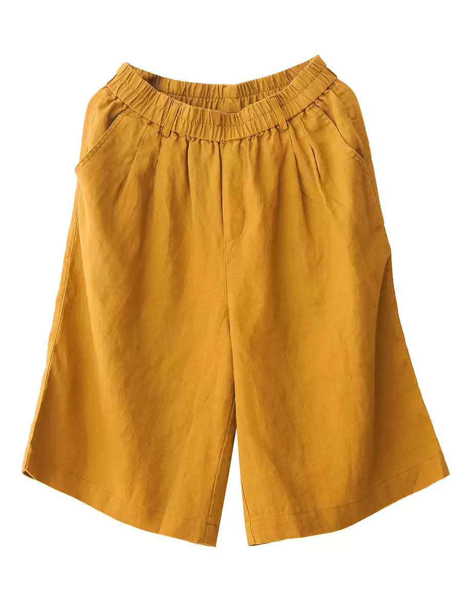 Women Casual Color 100%Linen Pure Fifth Summer Pants