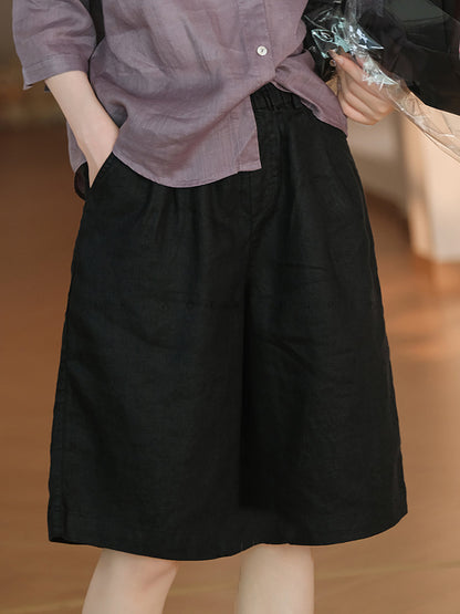 Women Casual Color 100%Linen Pure Fifth Summer Pants