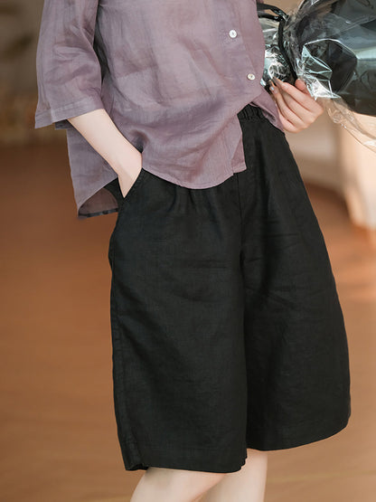 Women Casual Color 100%Linen Pure Fifth Summer Pants