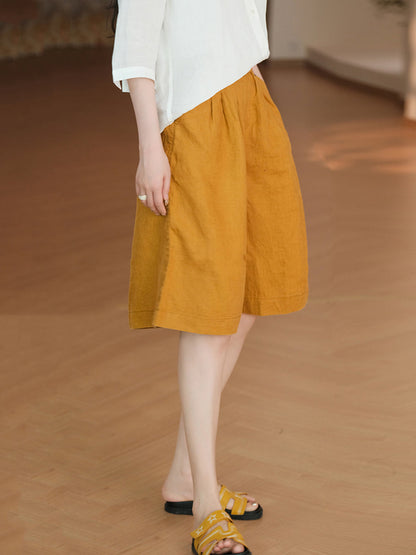 Women Casual Color 100%Linen Pure Fifth Summer Pants