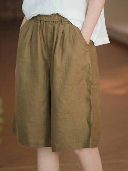 Women Casual Color 100%Linen Pure Fifth Summer Pants