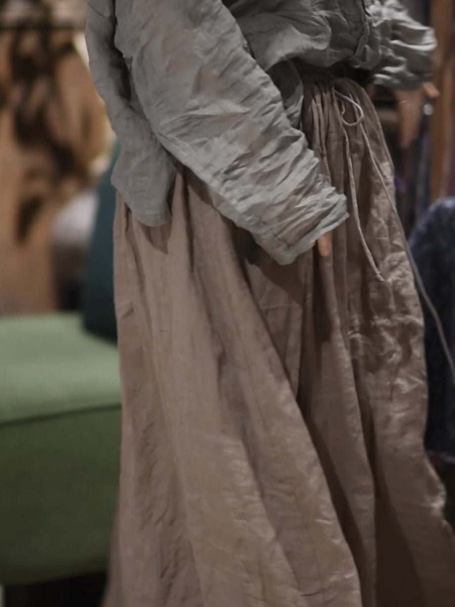 Summer Vinage Colorblock Ramie Loose Women Skirt