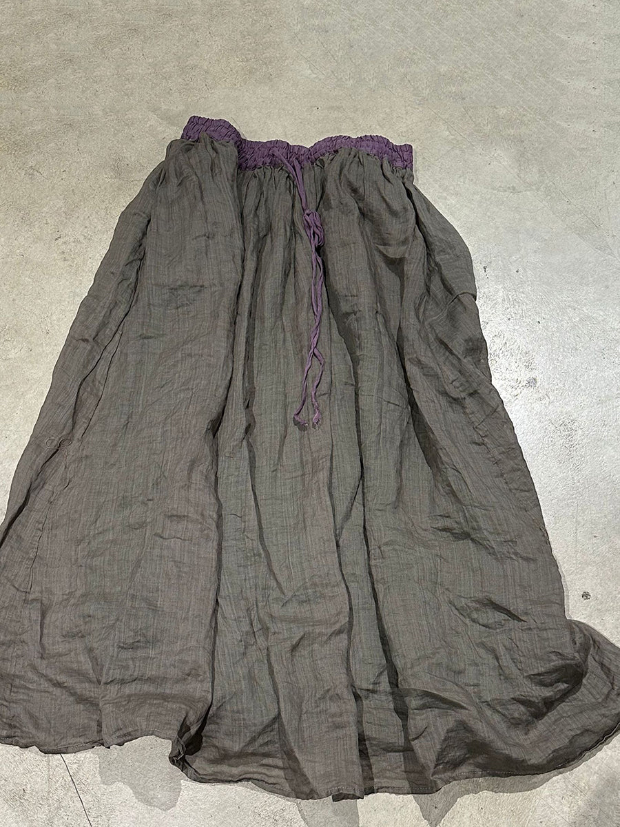 Summer Vinage Colorblock Ramie Loose Women Skirt