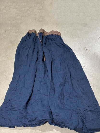 Summer Vinage Colorblock Ramie Loose Women Skirt