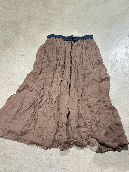 Summer Vinage Colorblock Ramie Loose Women Skirt