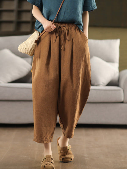 Harem Summer 100%Linen Color Pants Pure Women