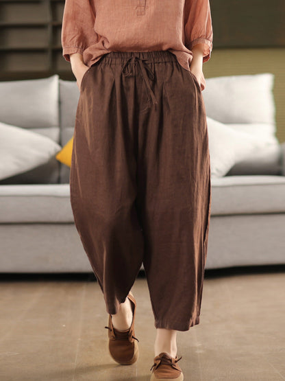 Harem Summer 100%Linen Color Pants Pure Women
