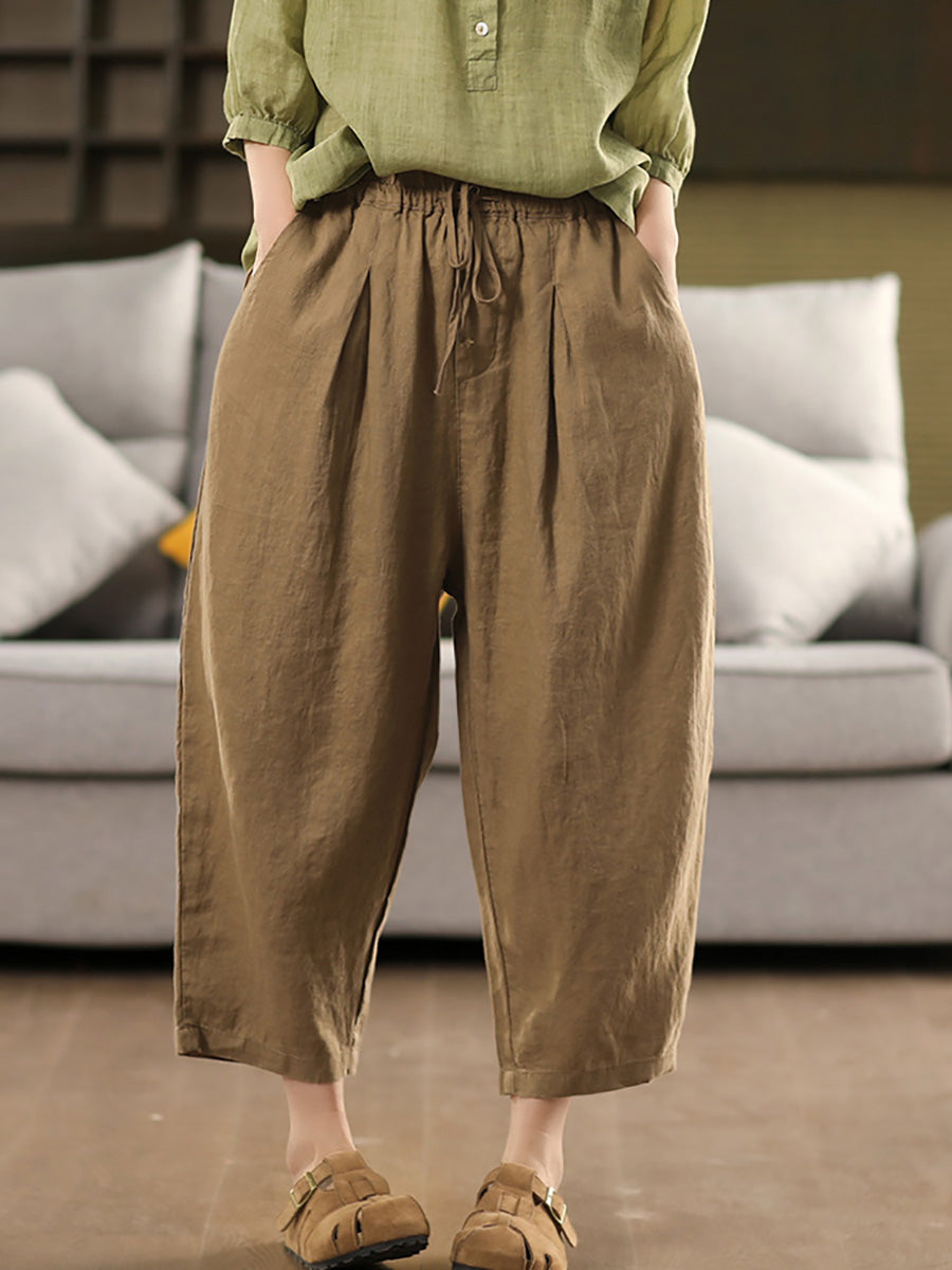 Harem Summer 100%Linen Color Pants Pure Women