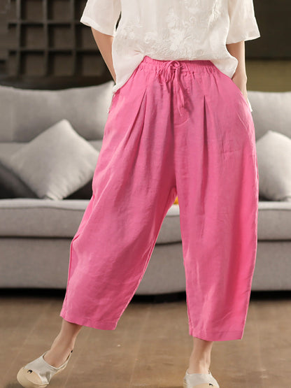 Harem Summer 100%Linen Color Pants Pure Women