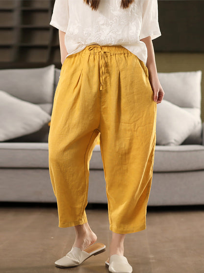 Harem Summer 100%Linen Color Pants Pure Women