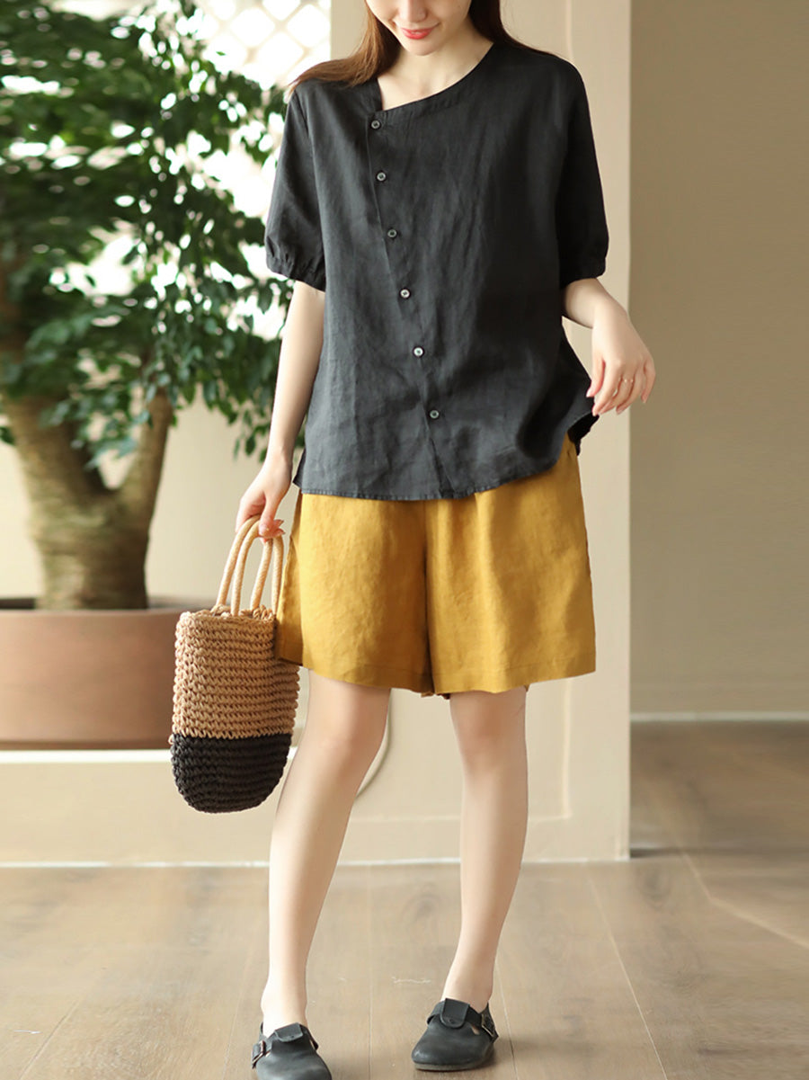 Thin Color Women Summer Shirt Pure Casual O-Neck