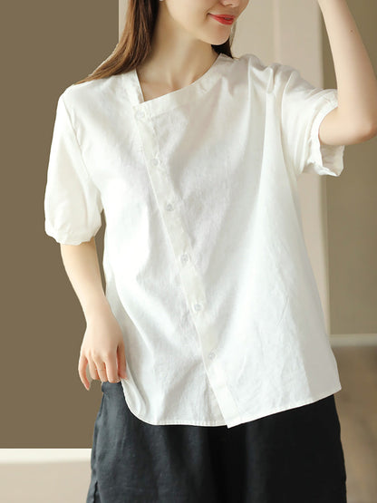 Thin Color Women Summer Shirt Pure Casual O-Neck