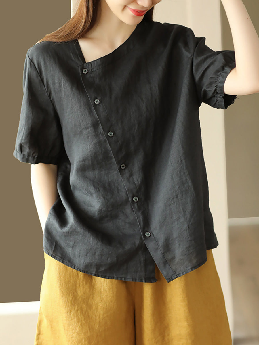 Thin Color Women Summer Shirt Pure Casual O-Neck