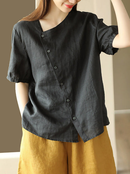 Thin Color Women Summer Shirt Pure Casual O-Neck