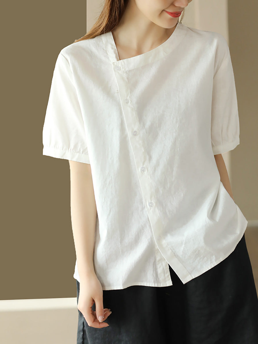 Thin Color Women Summer Shirt Pure Casual O-Neck