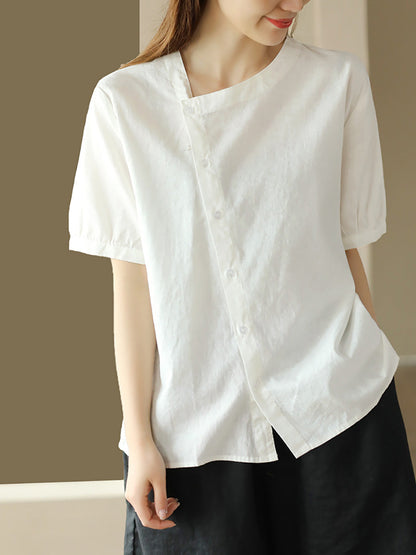 Thin Color Women Summer Shirt Pure Casual O-Neck
