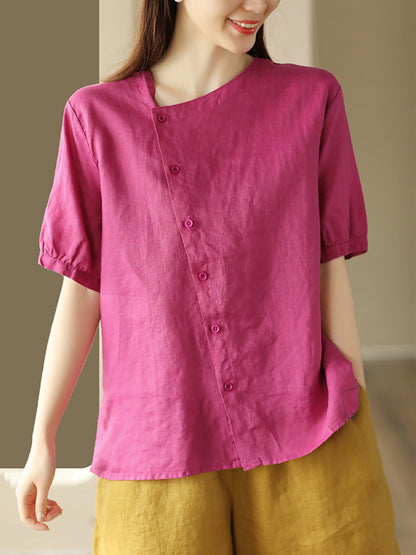 Thin Color Women Summer Shirt Pure Casual O-Neck
