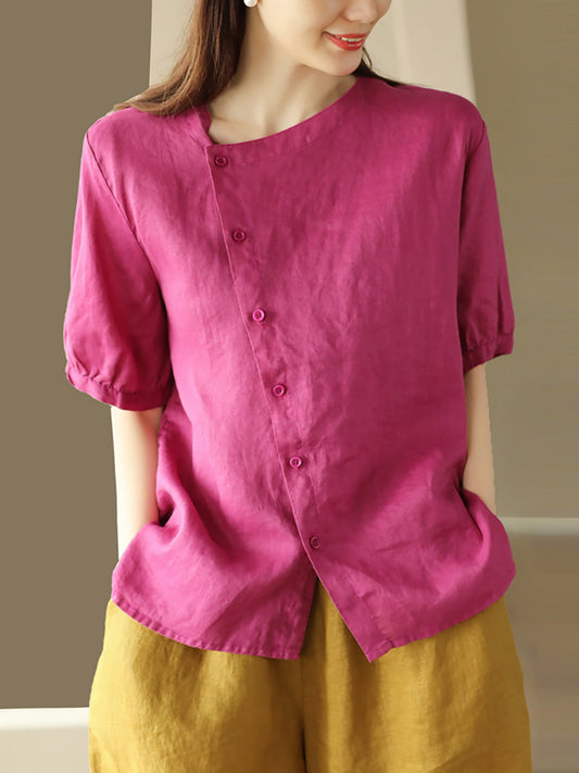 Thin Color Women Summer Shirt Pure Casual O-Neck