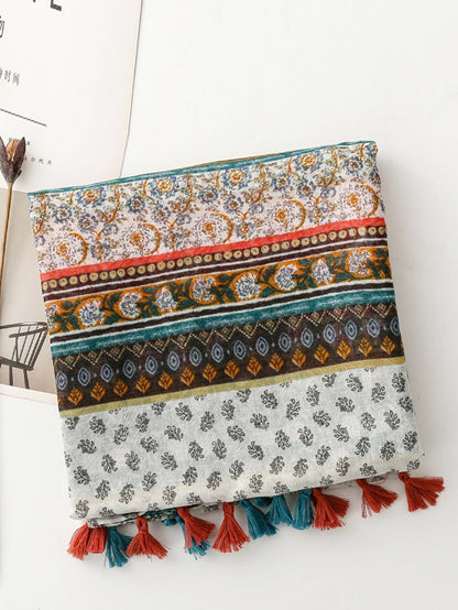 Bohemia Women Shawl Scarf Spliced Floral Tassel