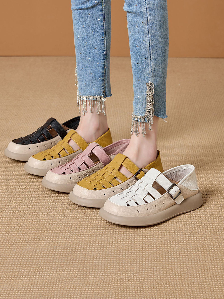 Casual Leather Genuine Weave Shoes Flat Summer Women