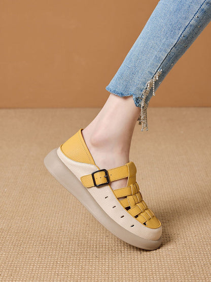 Casual Leather Genuine Weave Shoes Flat Summer Women